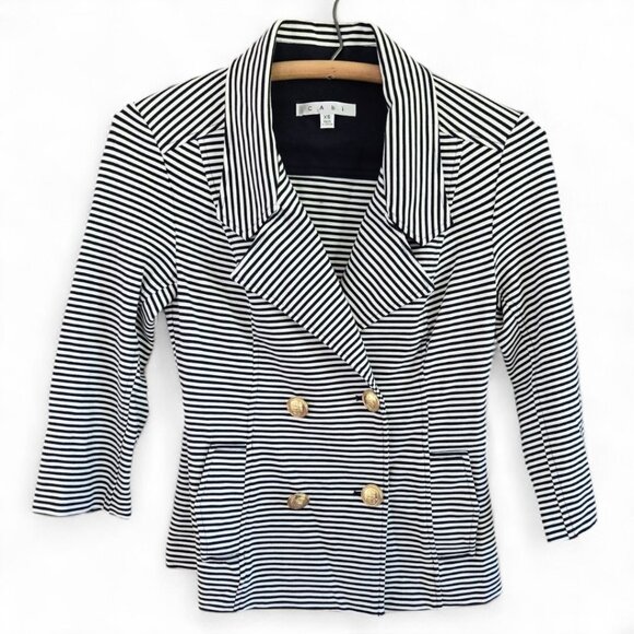 CAbi Jackets & Blazers - Cabi XS Nautical Striped Blazer Navy Blue & White Double Breasted 3/4 Sleeve